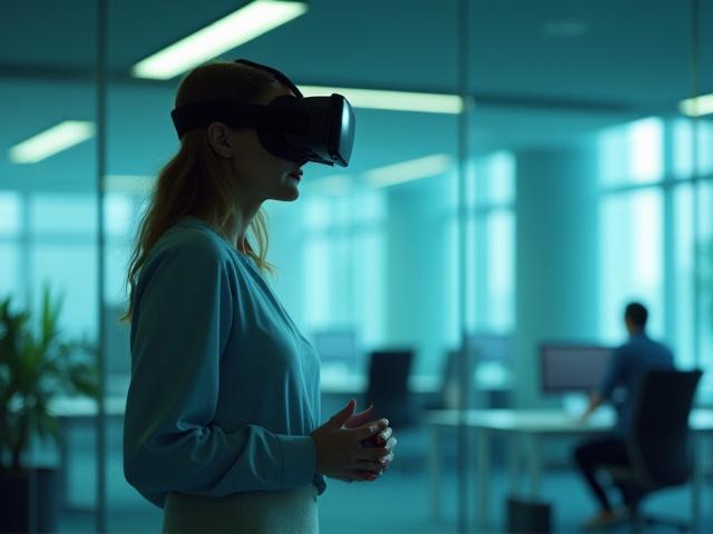 Corporate employee using VR mental health training