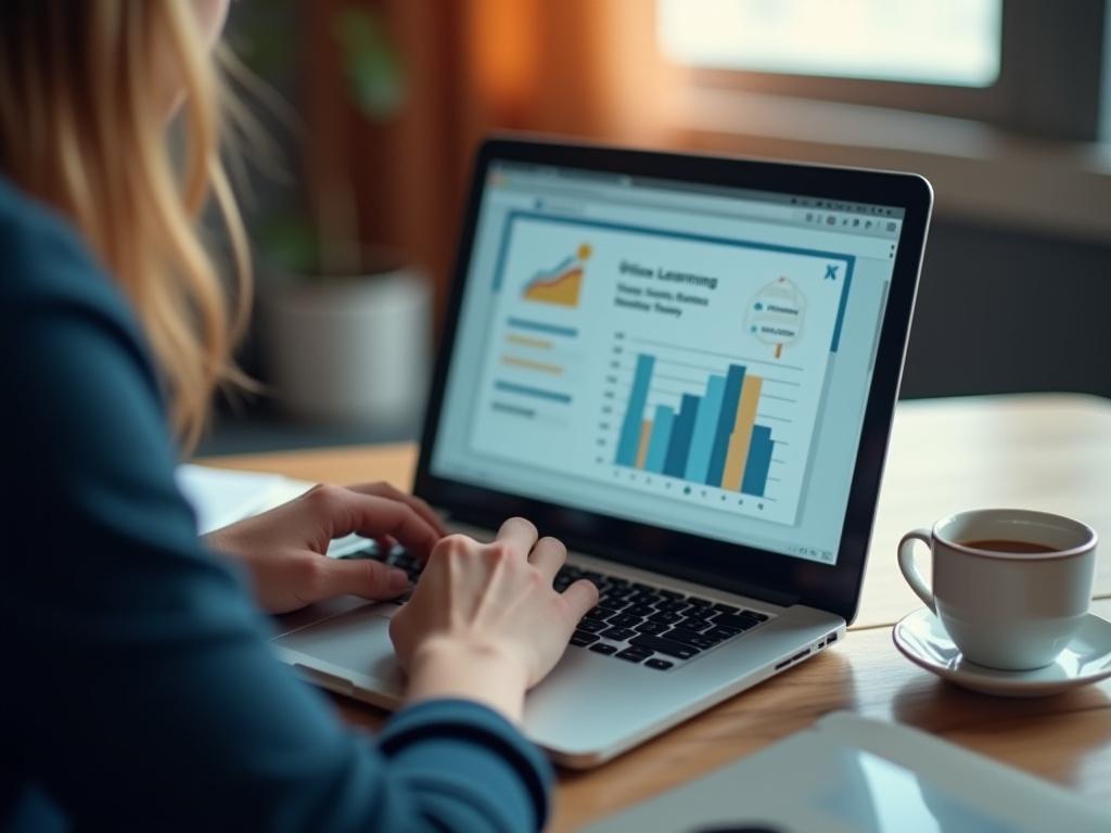 Professional engaged in online learning module