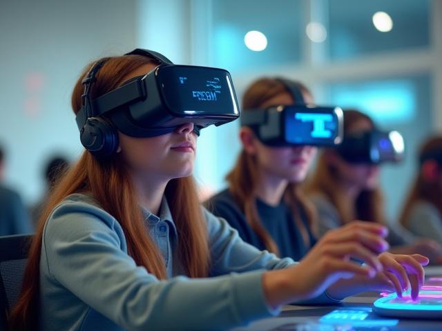 Students engaged in STEM VR learning environment