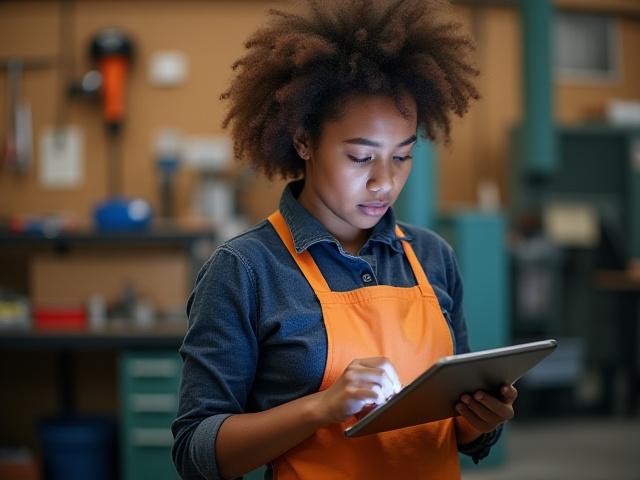 Vocational student using blended learning technology